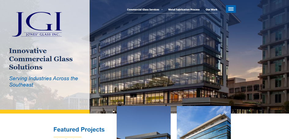 Cutoff image of the front page of the Jones Glass Inc's website