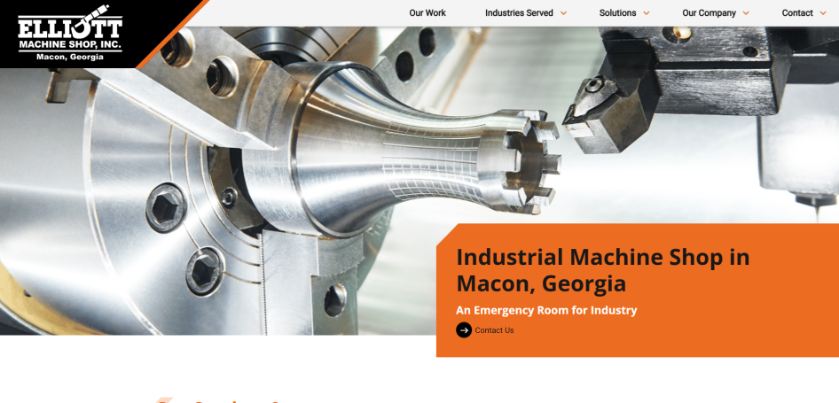 Cutoff image of the front page of the Elliott Machine Shop's website