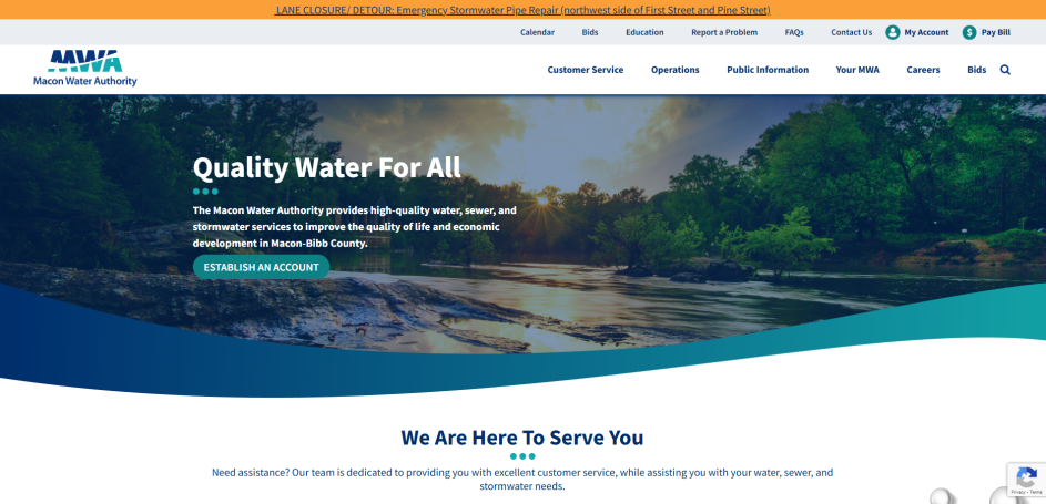Cutoff image of the front page of the Macon Water Authority's website