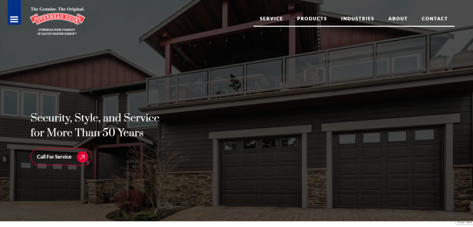 Cutoff image of the front page of the Overhead Door Company's website